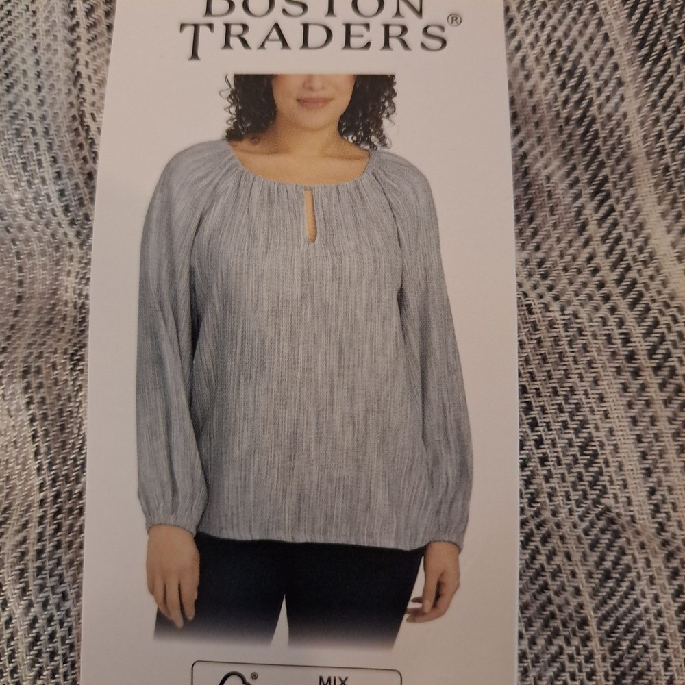 Boston Traders Womens Blouse L Black NWT Linen Blend 1743-210